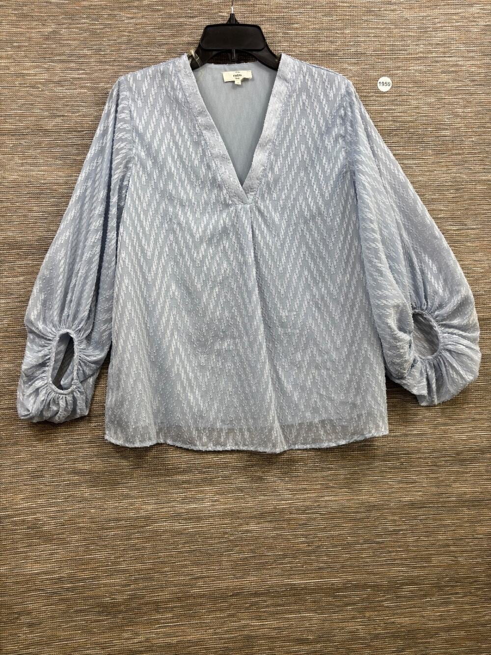 Entro Tunic Blouse Womens Size S Blue Textured Boho Oversized V-Neck